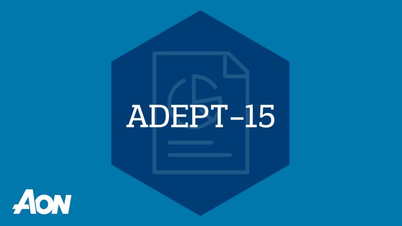 A blue hexagon with the word adept-1 5 written in white.